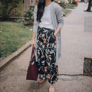 Black floral wide leg pants